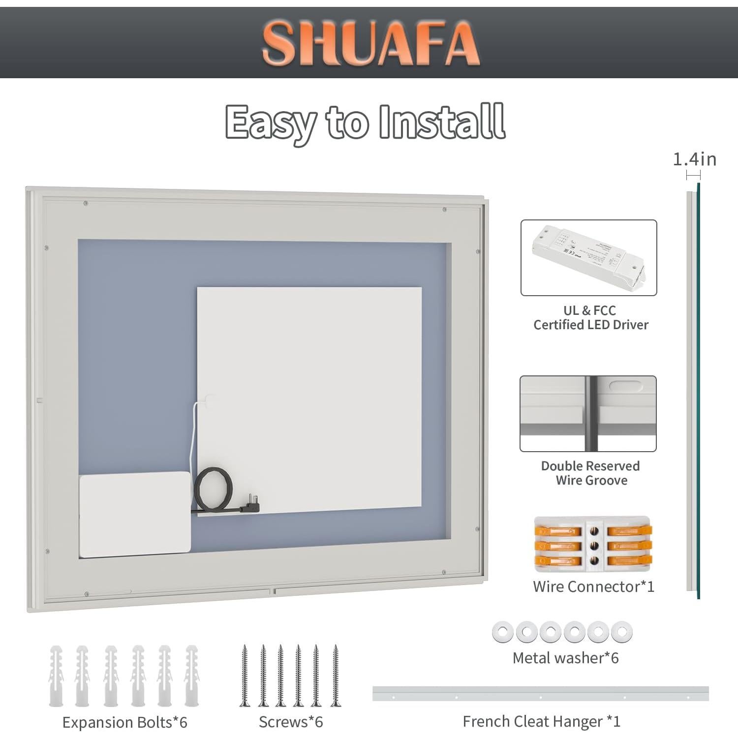 Espejo LED SHUAFA 121.9x91.4 cm Retroiluminado y Anti-vaho