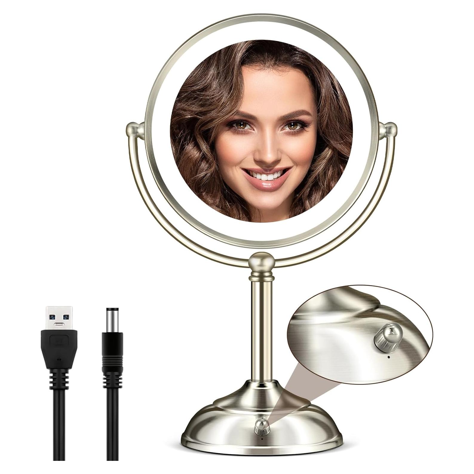 Espejo de Maquillaje MOMOKUBA 20X con Luz Ajustable y 3 Colores