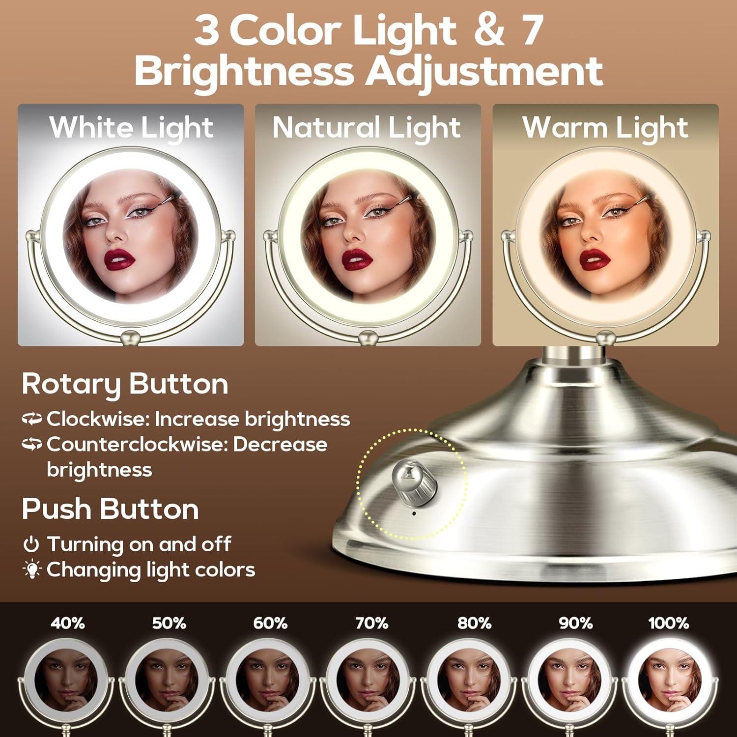 Espejo de Maquillaje MOMOKUBA 20X con Luz Ajustable y 3 Colores