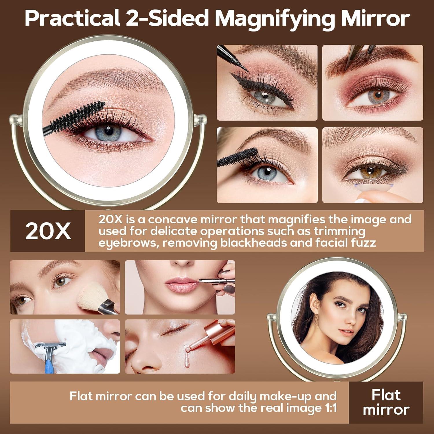 Espejo de Maquillaje MOMOKUBA 20X con Luz Ajustable y 3 Colores