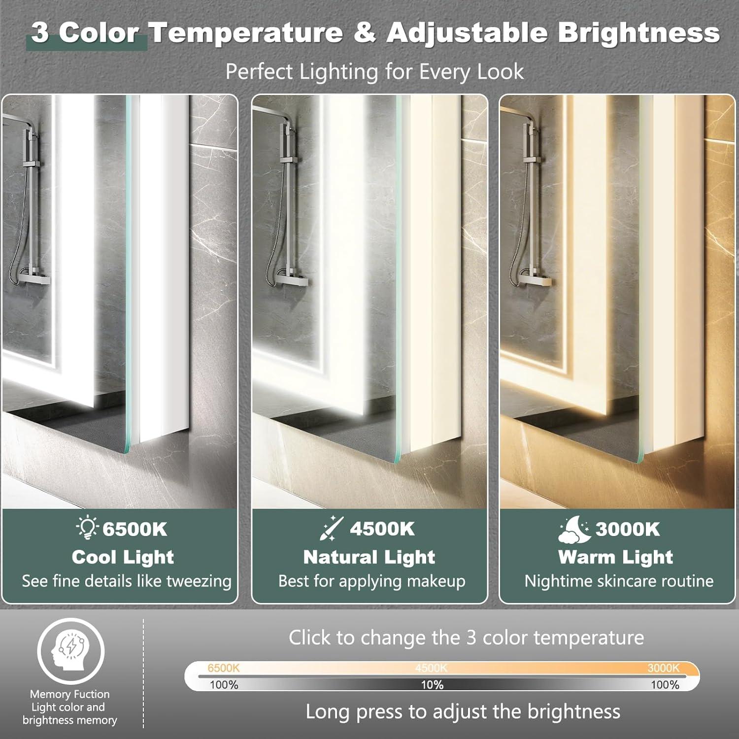 Espejo de Baño LED KQTULH 80x60 cm Antivaho Regulable