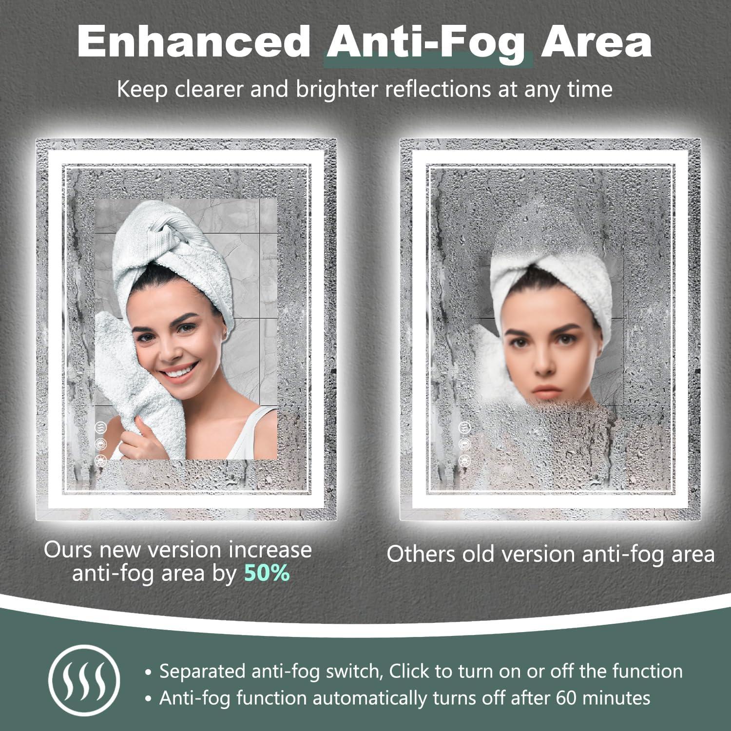 Espejo de Baño LED KQTULH 80x60 cm Antivaho Regulable