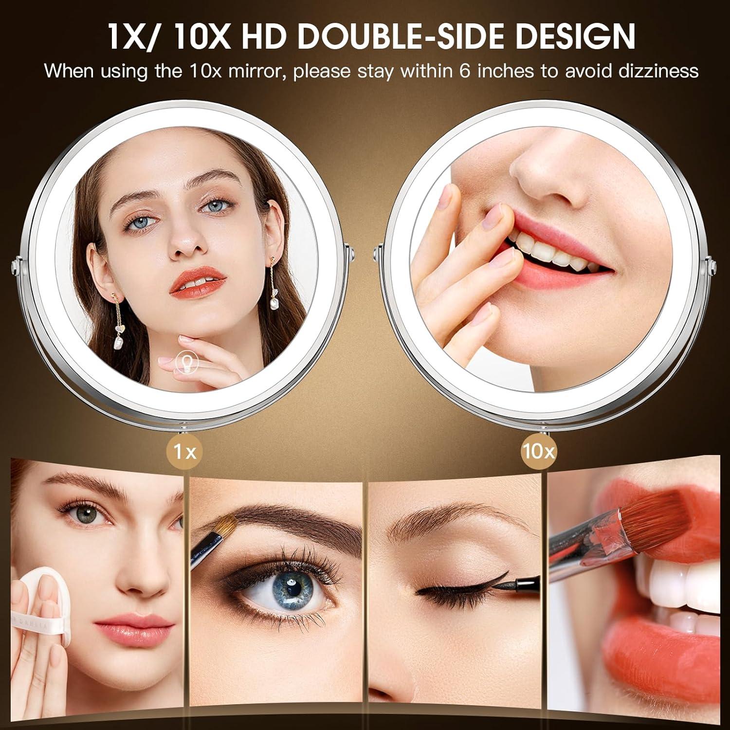 Espejo de Maquillaje Iluminado MNIENT 20.32 cm 1x/10x LED 3 Colores