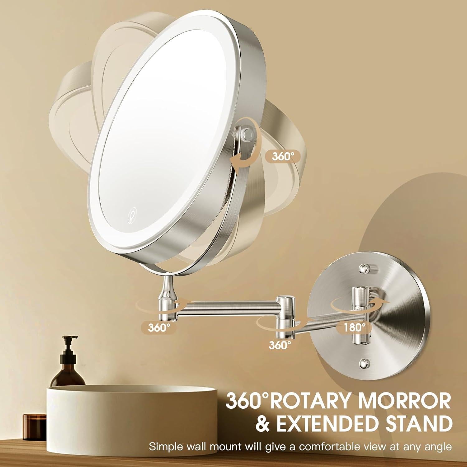 Espejo de Maquillaje Iluminado MNIENT 20.32 cm 1x/10x LED 3 Colores