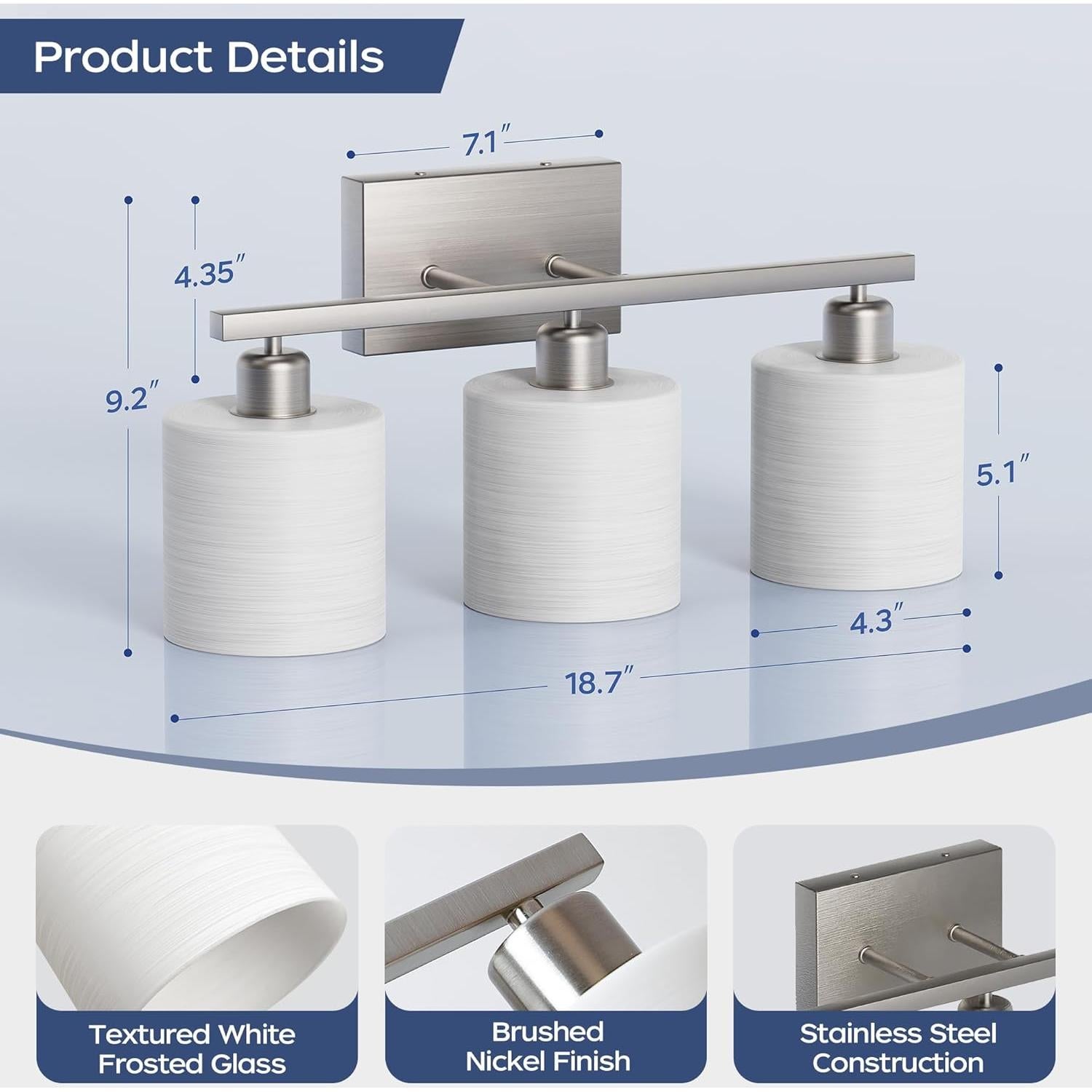 Luz de Vanity 3 Luces PARTPHONER Níquel Cepillado Vidrio Opalino