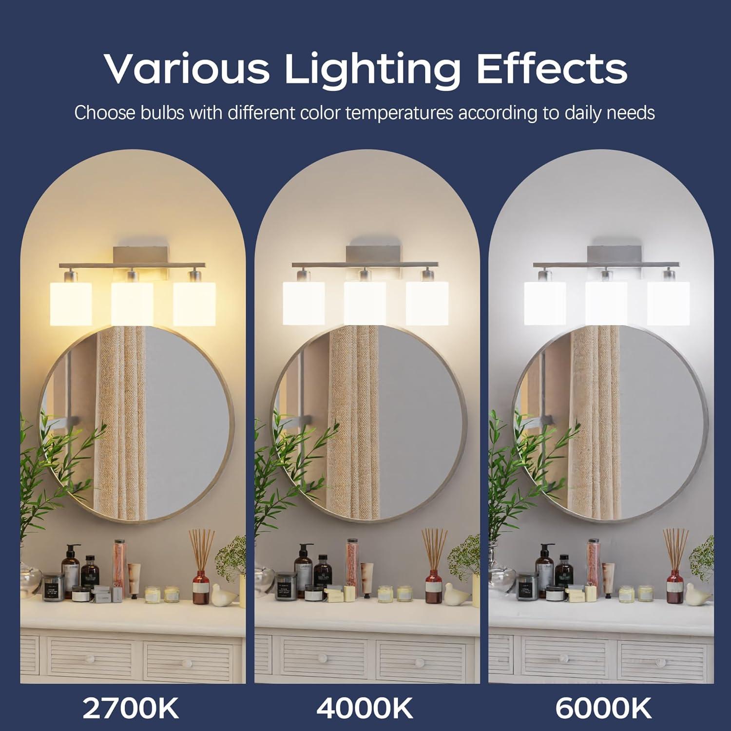 Luz de Vanity 3 Luces PARTPHONER Níquel Cepillado Vidrio Opalino