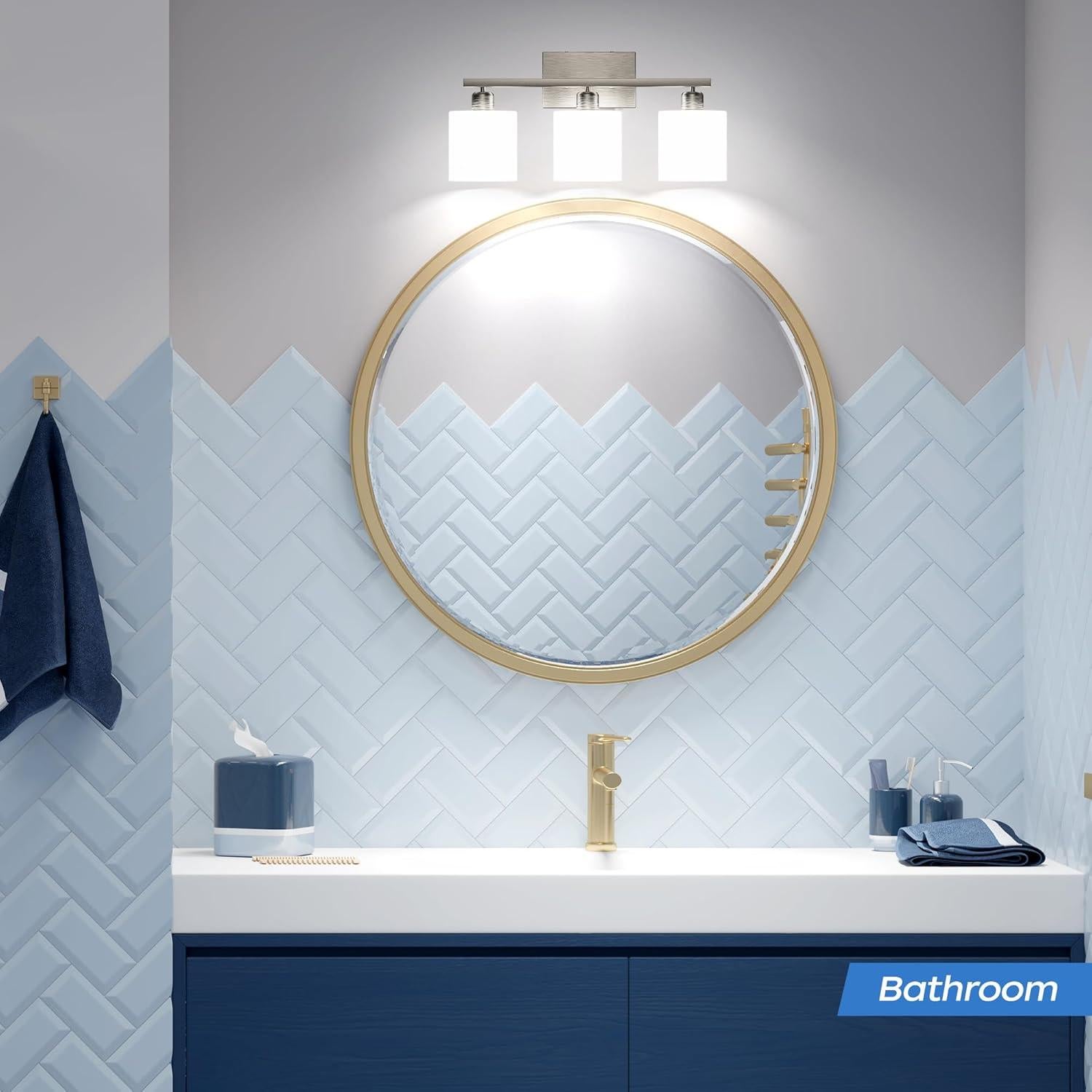 Luz de Vanity 3 Luces PARTPHONER Níquel Cepillado Vidrio Opalino