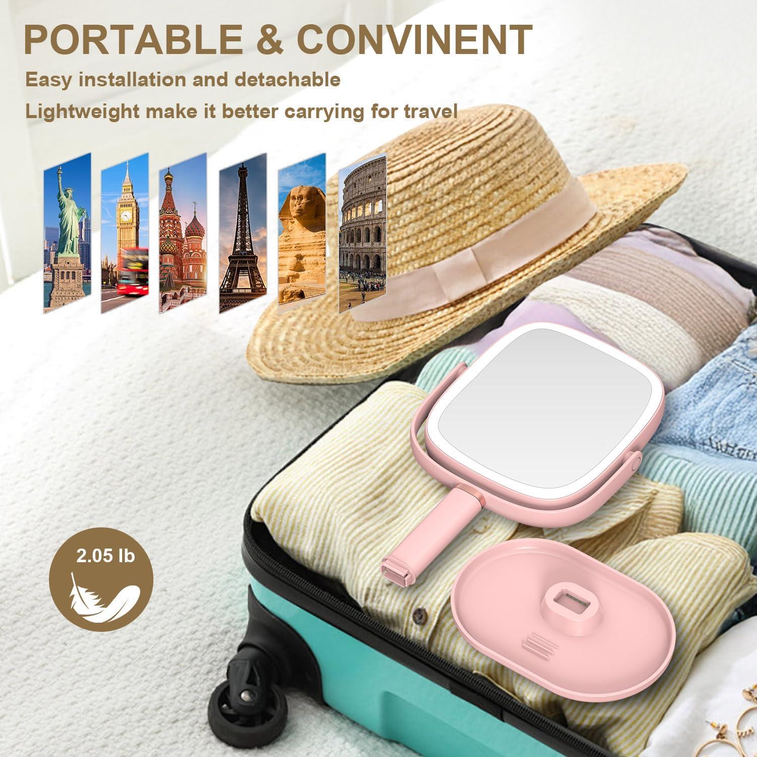 Espejo de Maquillaje Mocado 1X/20X Iluminado Rosa Ajustable