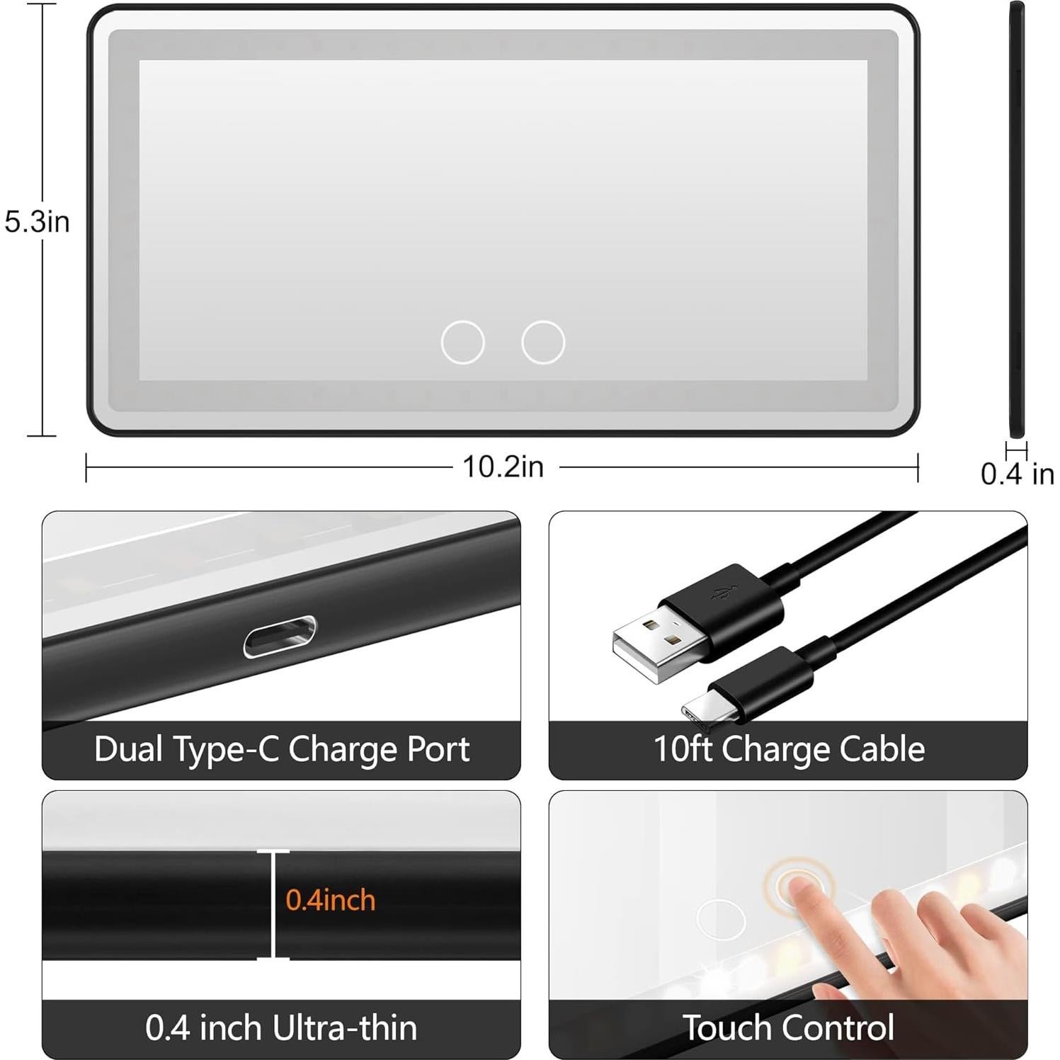 Espejo de Vanidad Xinlykid para Coche con Luz LED Regulable