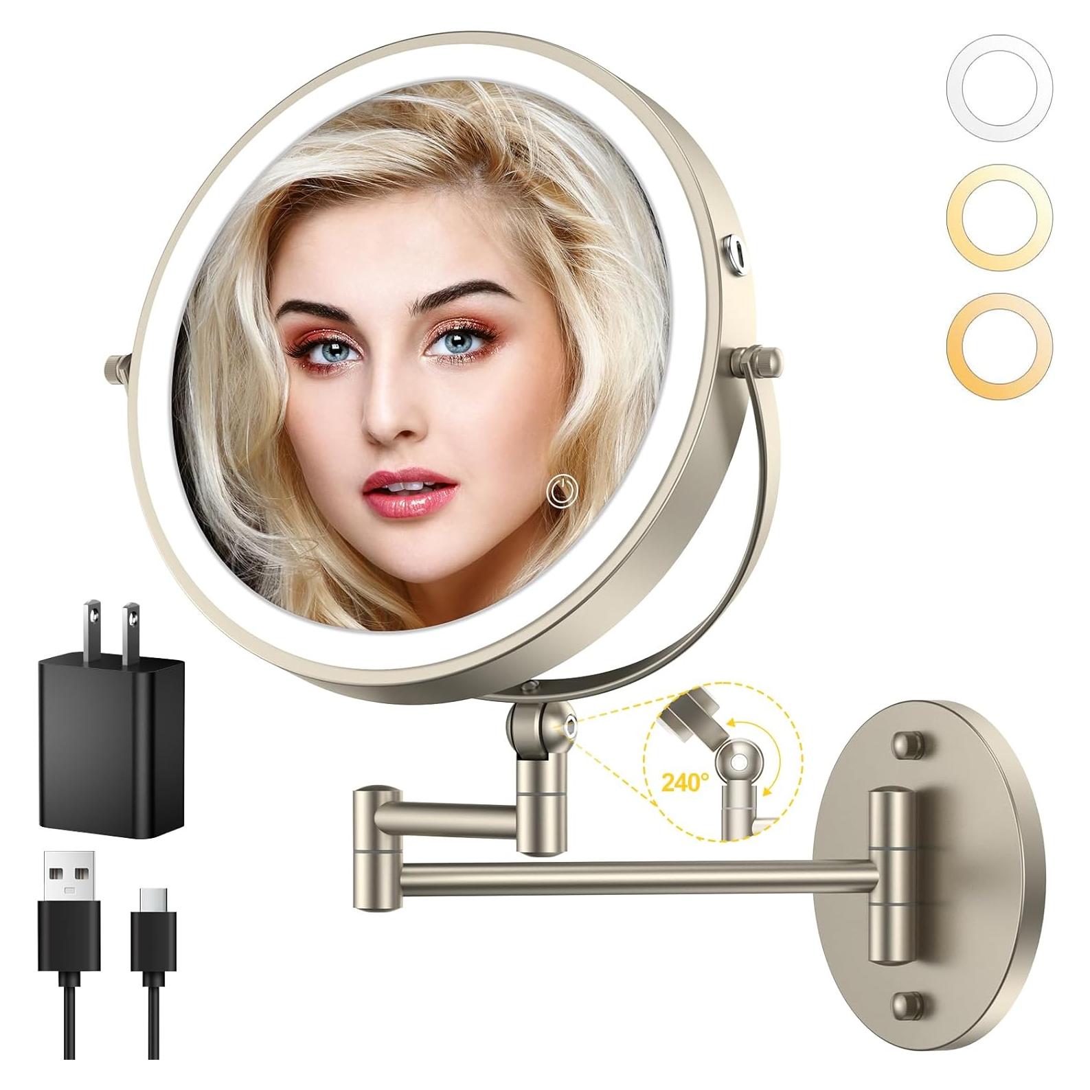 Espejo de Maquillaje Iluminado ZLOKLA 9" Doble Cara 1X/10X