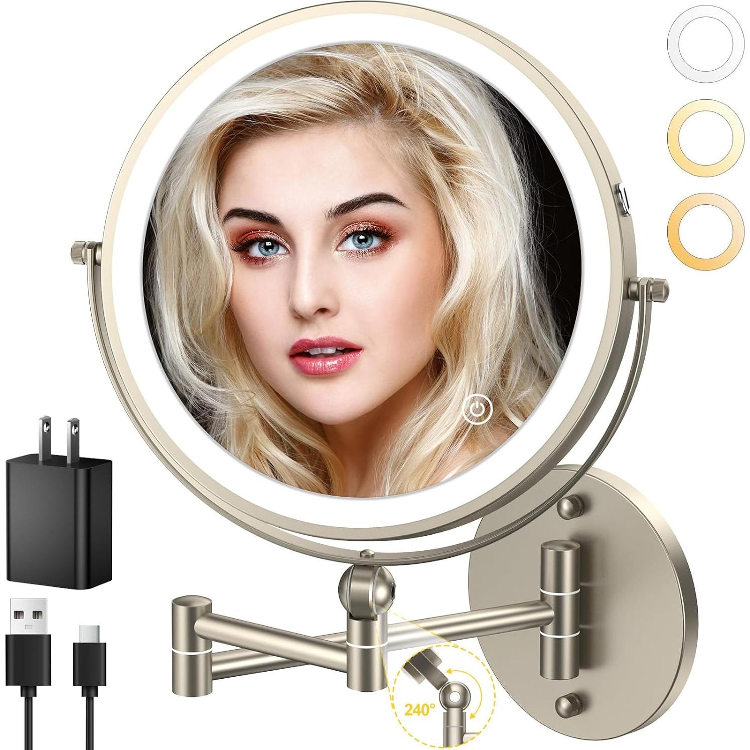 Espejo de Maquillaje Iluminado ZLOKLA 9" Doble Cara 1X/10X