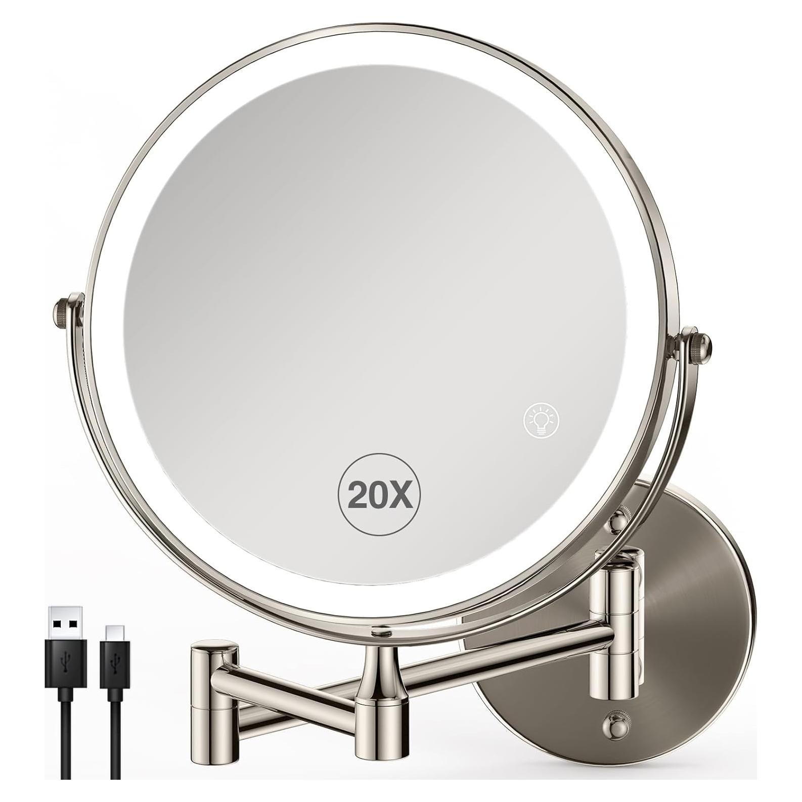 Espejo de Aumento 33cm LED Doble Cara 1X/20X GREENFROM