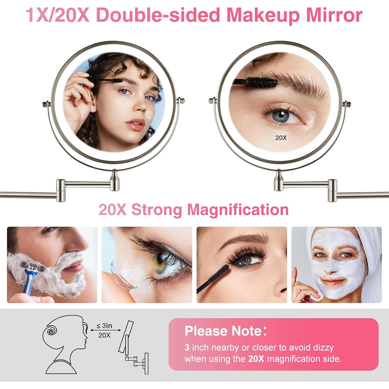 Espejo de Aumento 33cm LED Doble Cara 1X/20X GREENFROM