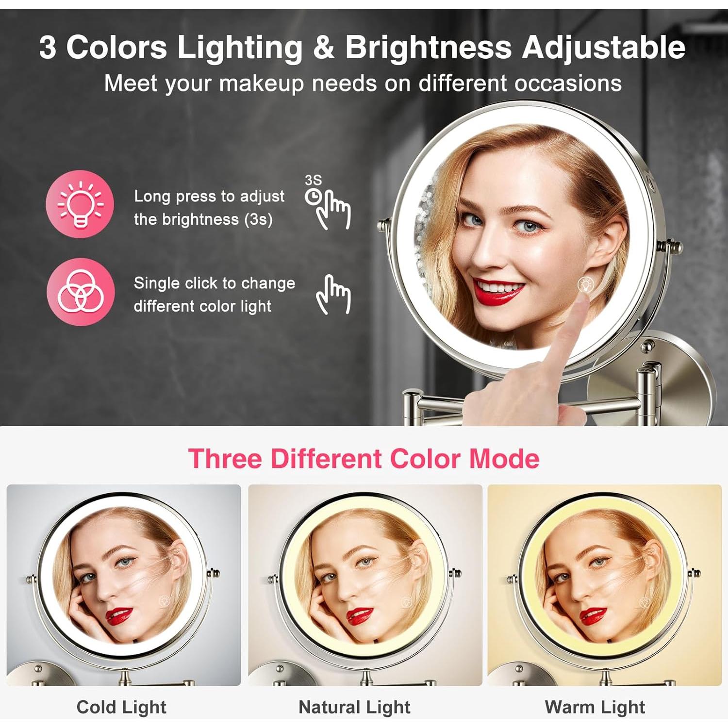 Espejo de Aumento 33cm LED Doble Cara 1X/20X GREENFROM