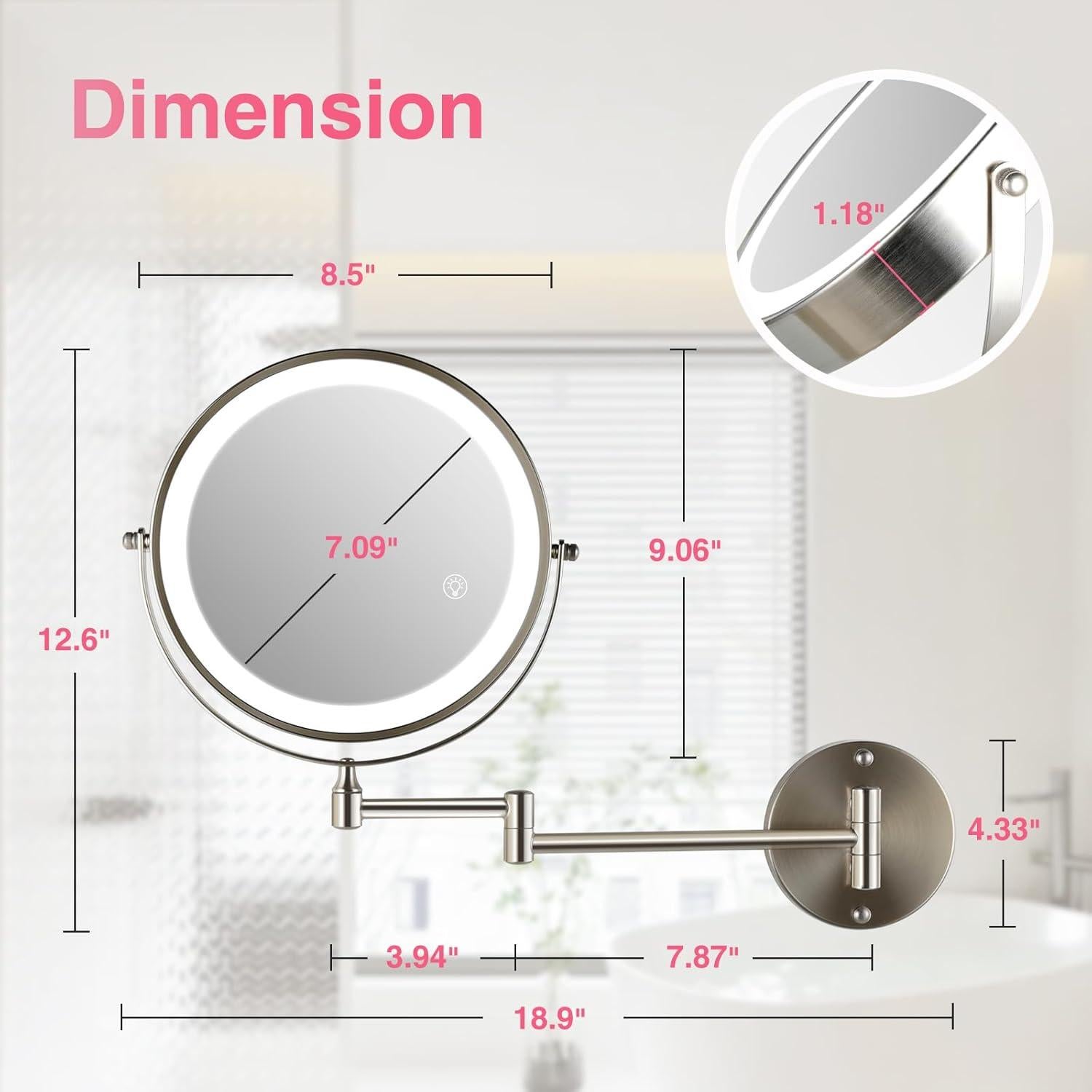 Espejo de Aumento 33cm LED Doble Cara 1X/20X GREENFROM