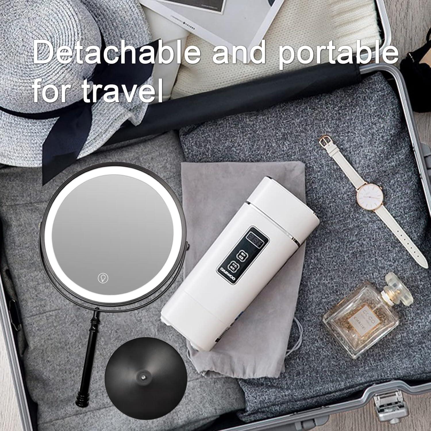 Espejo de Maquillaje Iluminado AMZTOLIFE 20 cm 1X/10X Negro