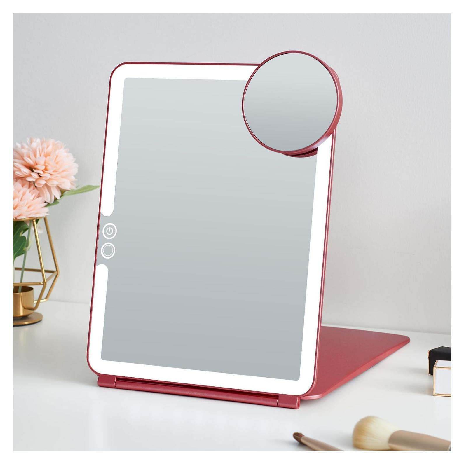 Espejo de Maquillaje LED Mocado 18x23 cm Plegable Rojo Vino