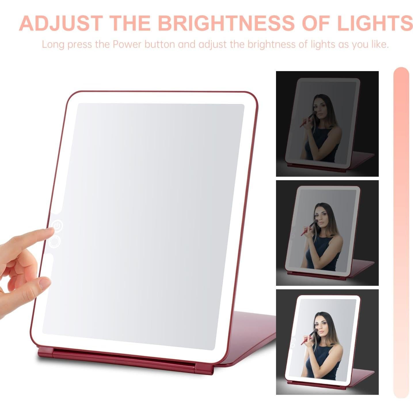 Espejo de Maquillaje LED Mocado 18x23 cm Plegable Rojo Vino