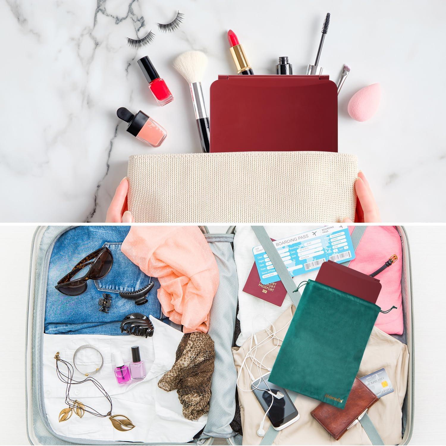 Espejo de Maquillaje LED Mocado 18x23 cm Plegable Rojo Vino