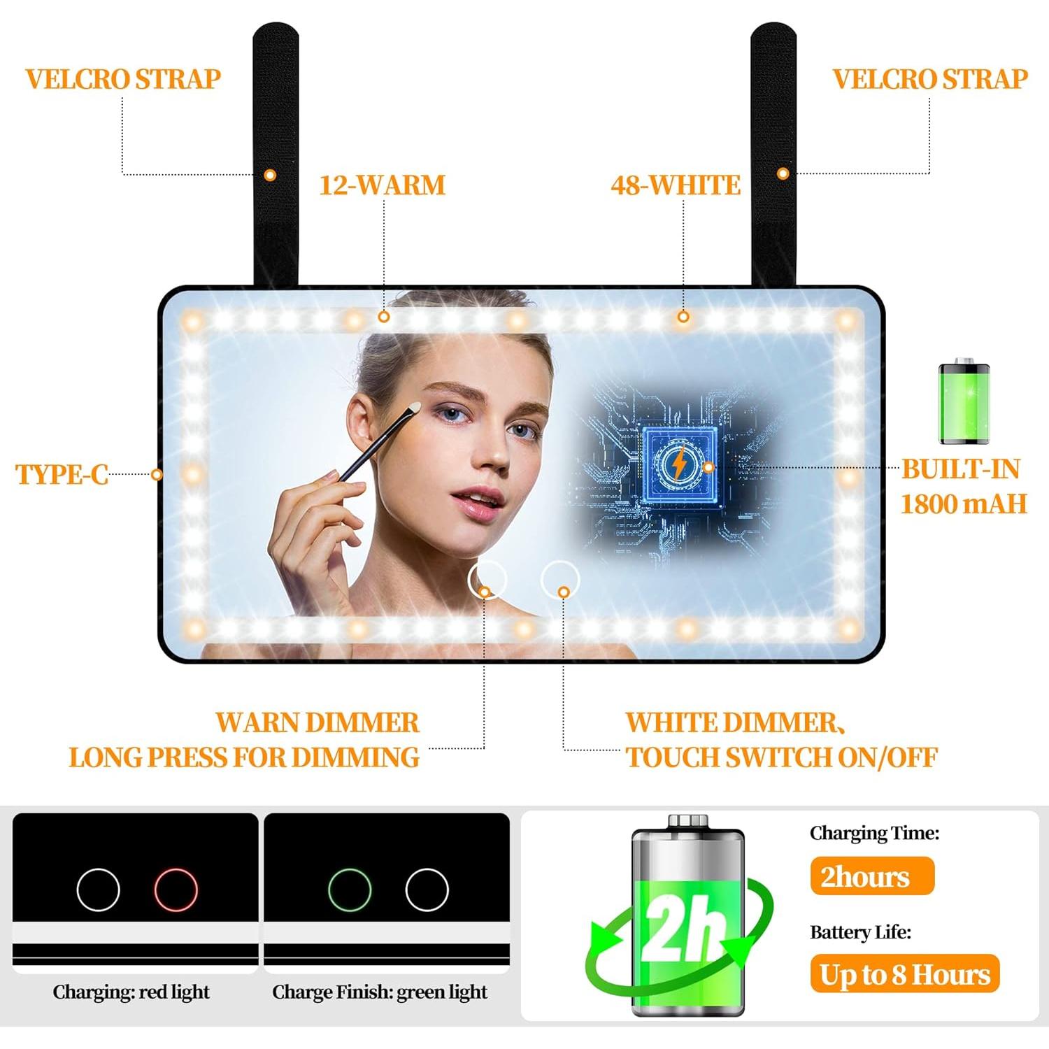 Espejo de Vanidad Hirger para Coche con Luz LED Táctil