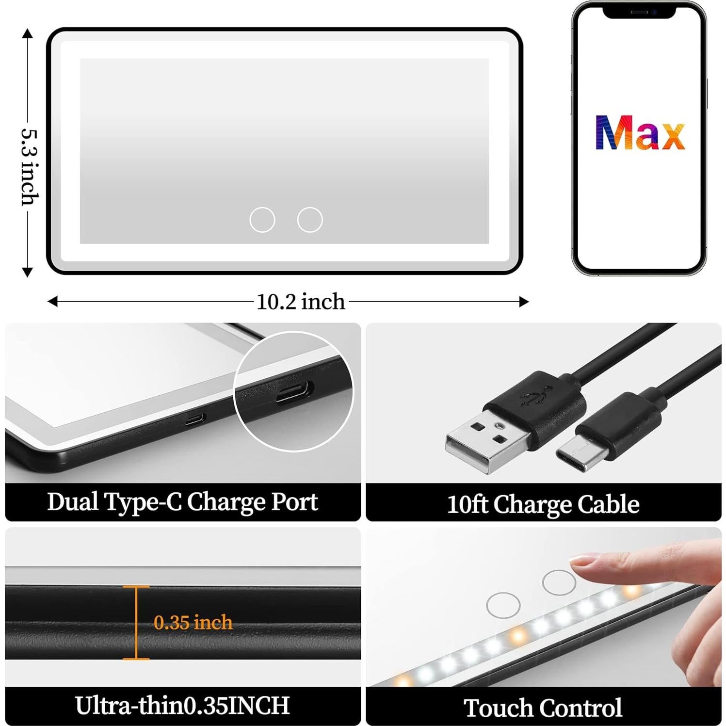 Espejo de Vanidad Hirger para Coche con Luz LED Táctil