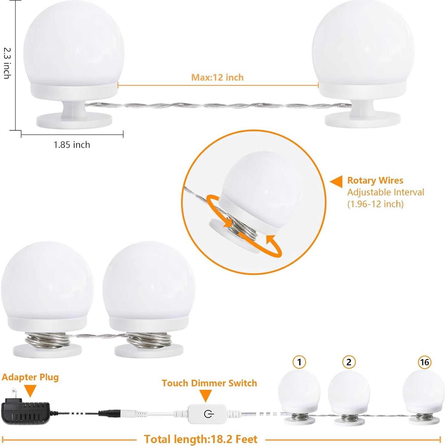 Luces de Tocador AIBOO 16 Bombillas LED Regulables para Maquillaje