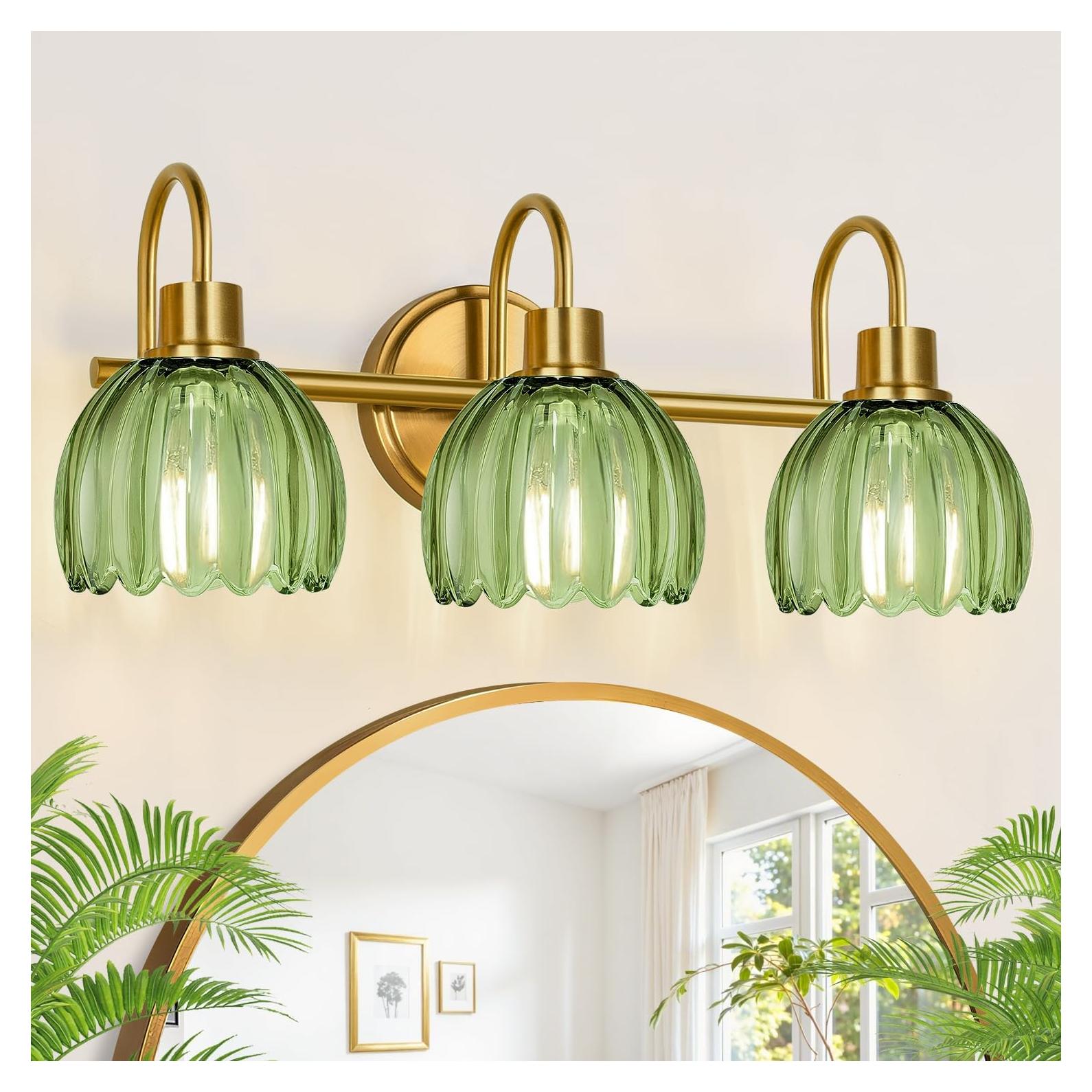 Aplique de Luz de Baño Meybiok 50.8 cm Oro Verde Tulipán