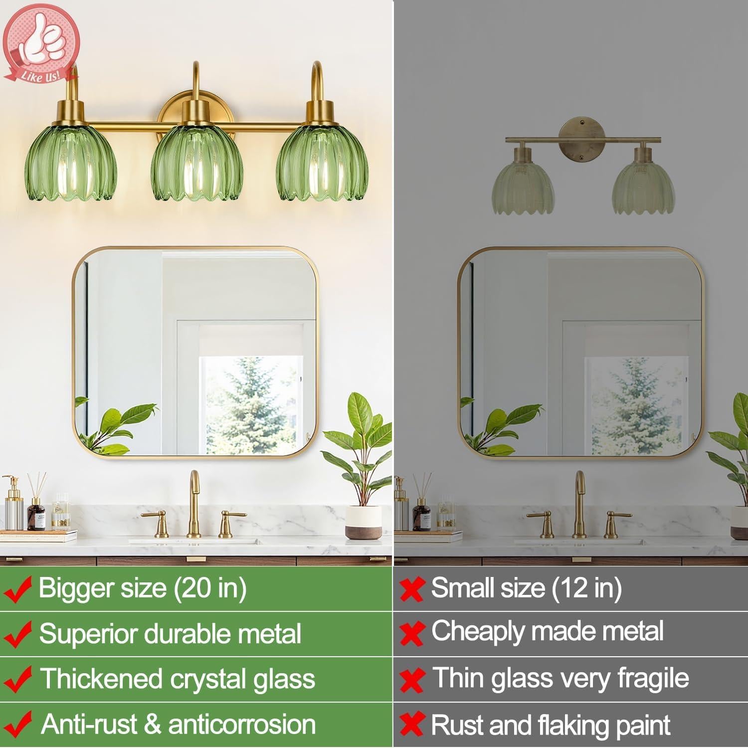 Aplique de Luz de Baño Meybiok 50.8 cm Oro Verde Tulipán