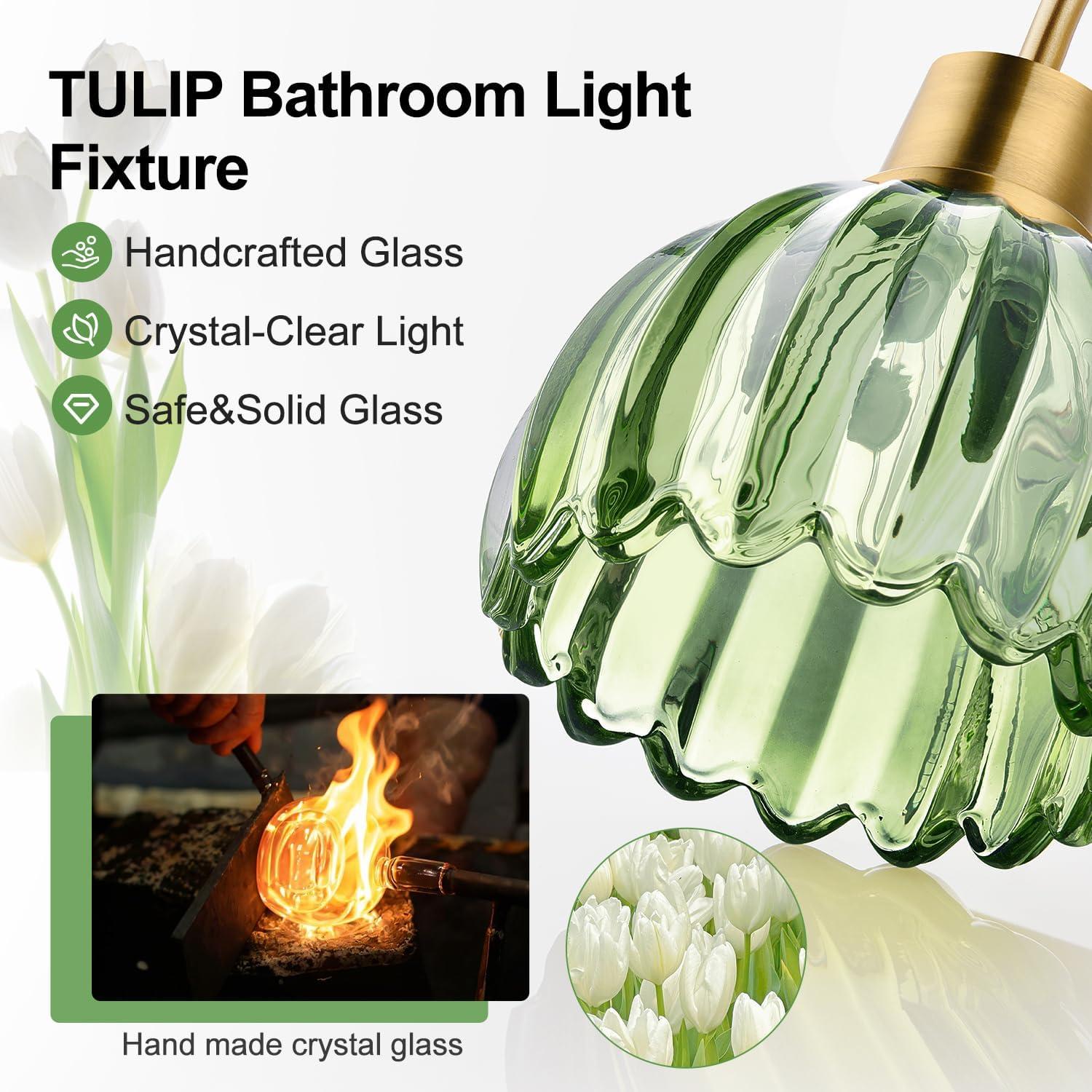 Aplique de Luz de Baño Meybiok 50.8 cm Oro Verde Tulipán