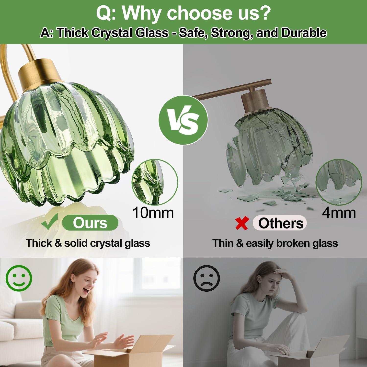 Aplique de Luz de Baño Meybiok 50.8 cm Oro Verde Tulipán