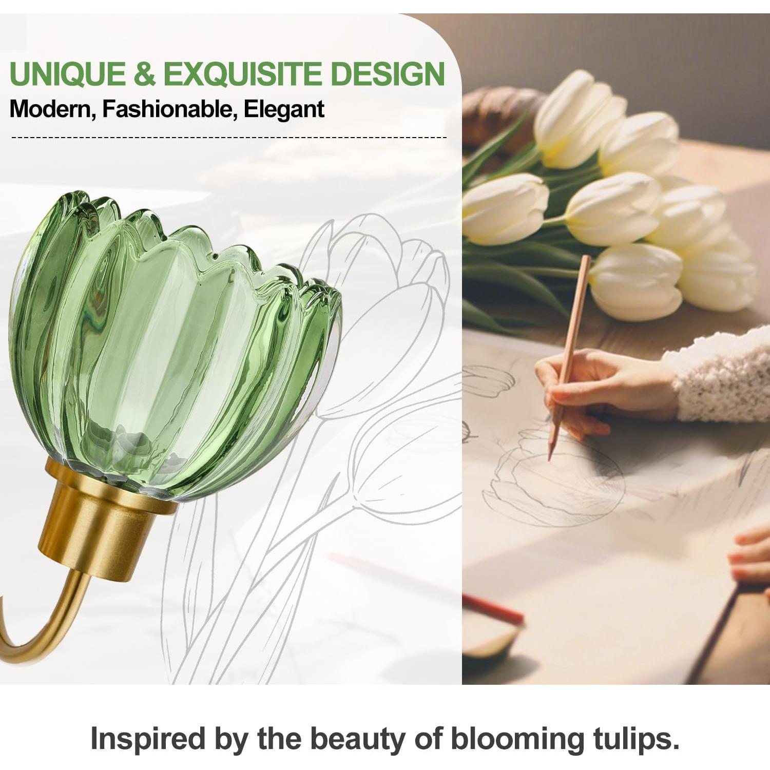 Aplique de Luz de Baño Meybiok 50.8 cm Oro Verde Tulipán