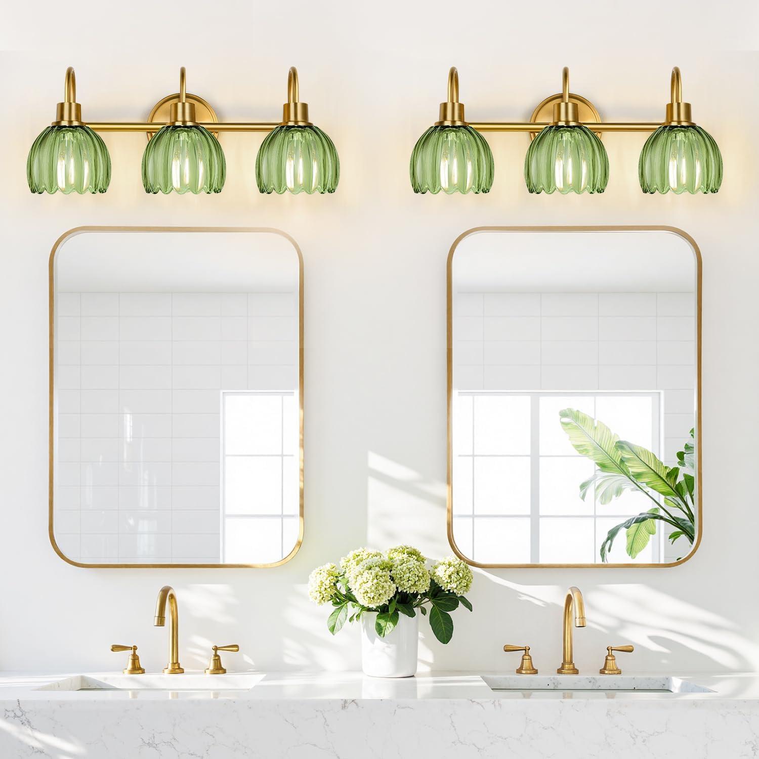Aplique de Luz de Baño Meybiok 50.8 cm Oro Verde Tulipán