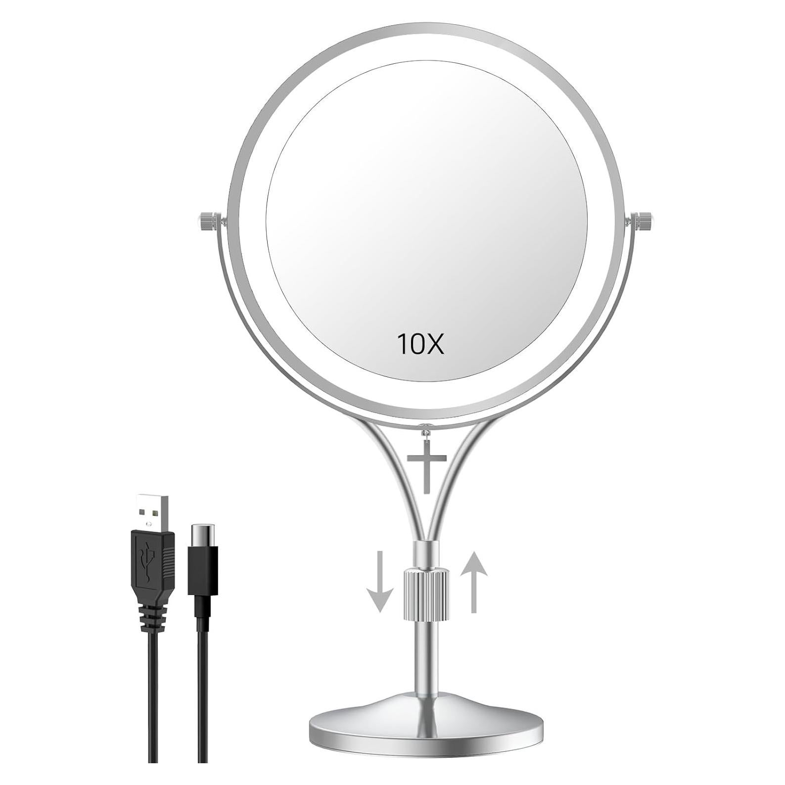 Espejo de Maquillaje Iluminado LANSI 7" Aumento 1X/10X Ajustable