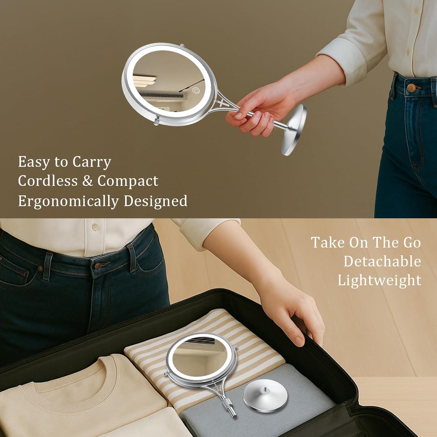 Espejo de Maquillaje Iluminado LANSI 7" Aumento 1X/10X Ajustable