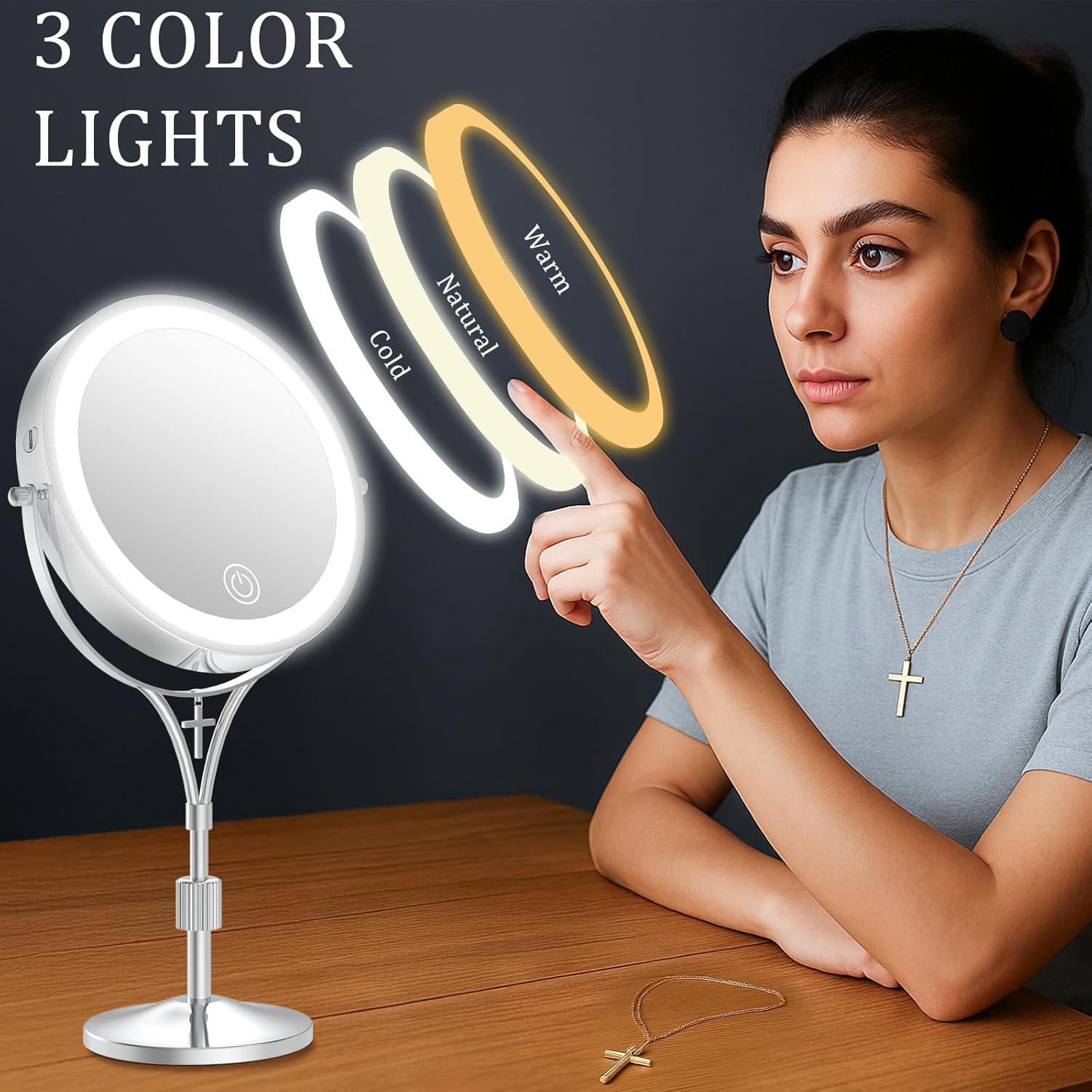 Espejo de Maquillaje Iluminado LANSI 7" Aumento 1X/10X Ajustable