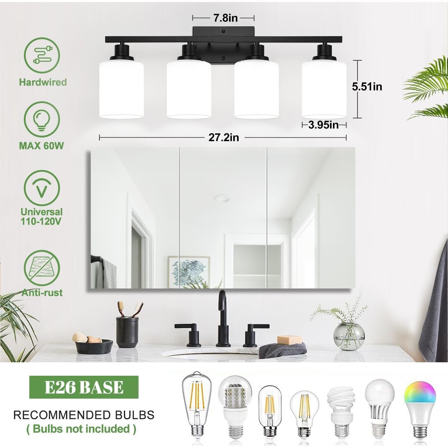 Aplique de Baño 4 Luces MOKATNG Negro Mate 69 cm