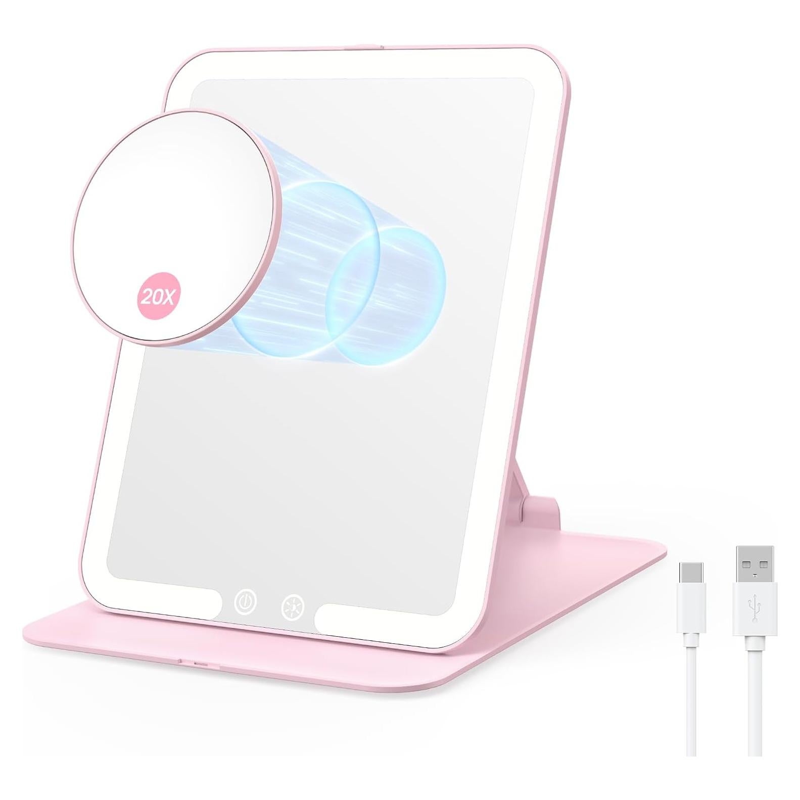 Espejo de Maquillaje Plegable Benbilry LED 20X Aumento Rosa