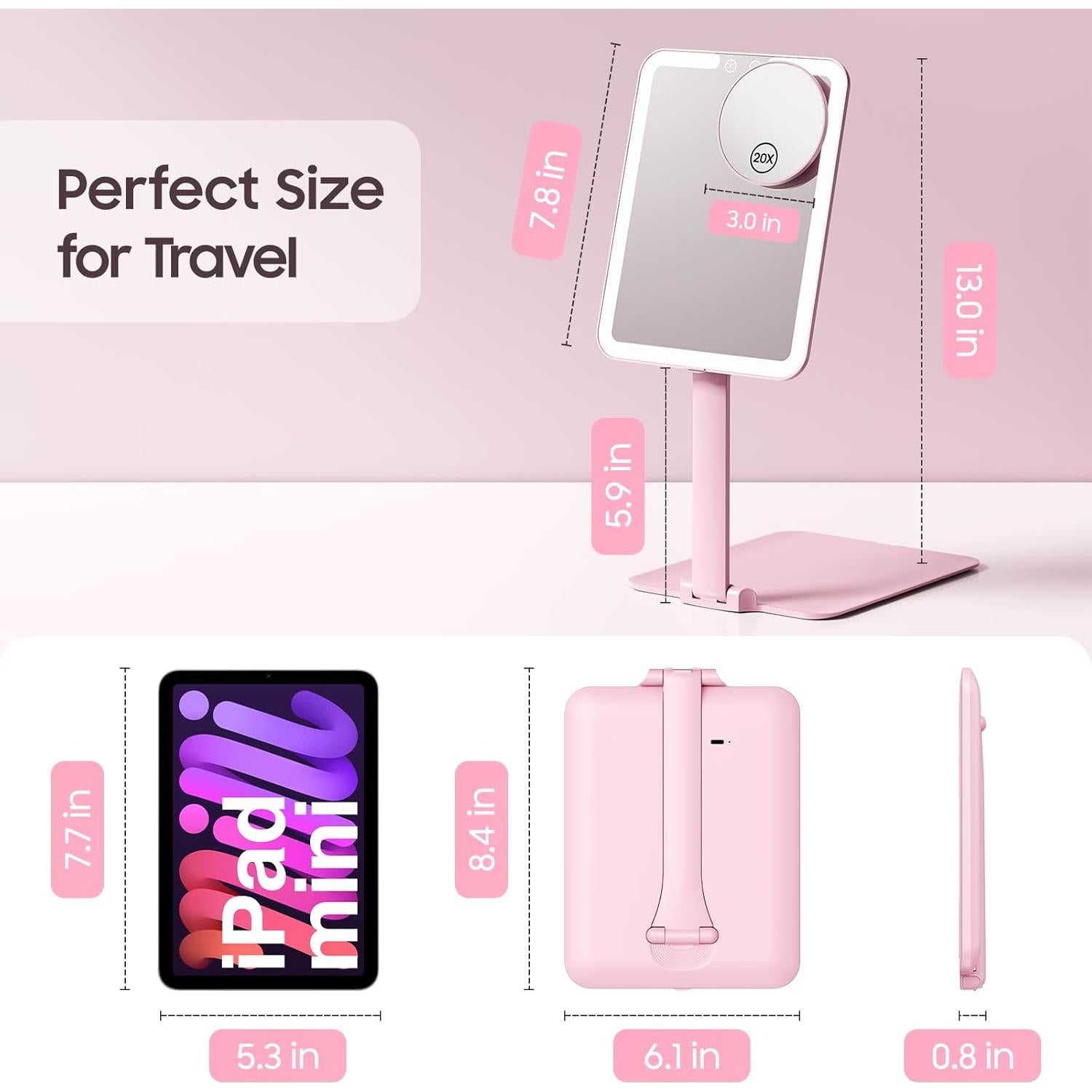 Espejo de Maquillaje Plegable Benbilry LED 20X Aumento Rosa