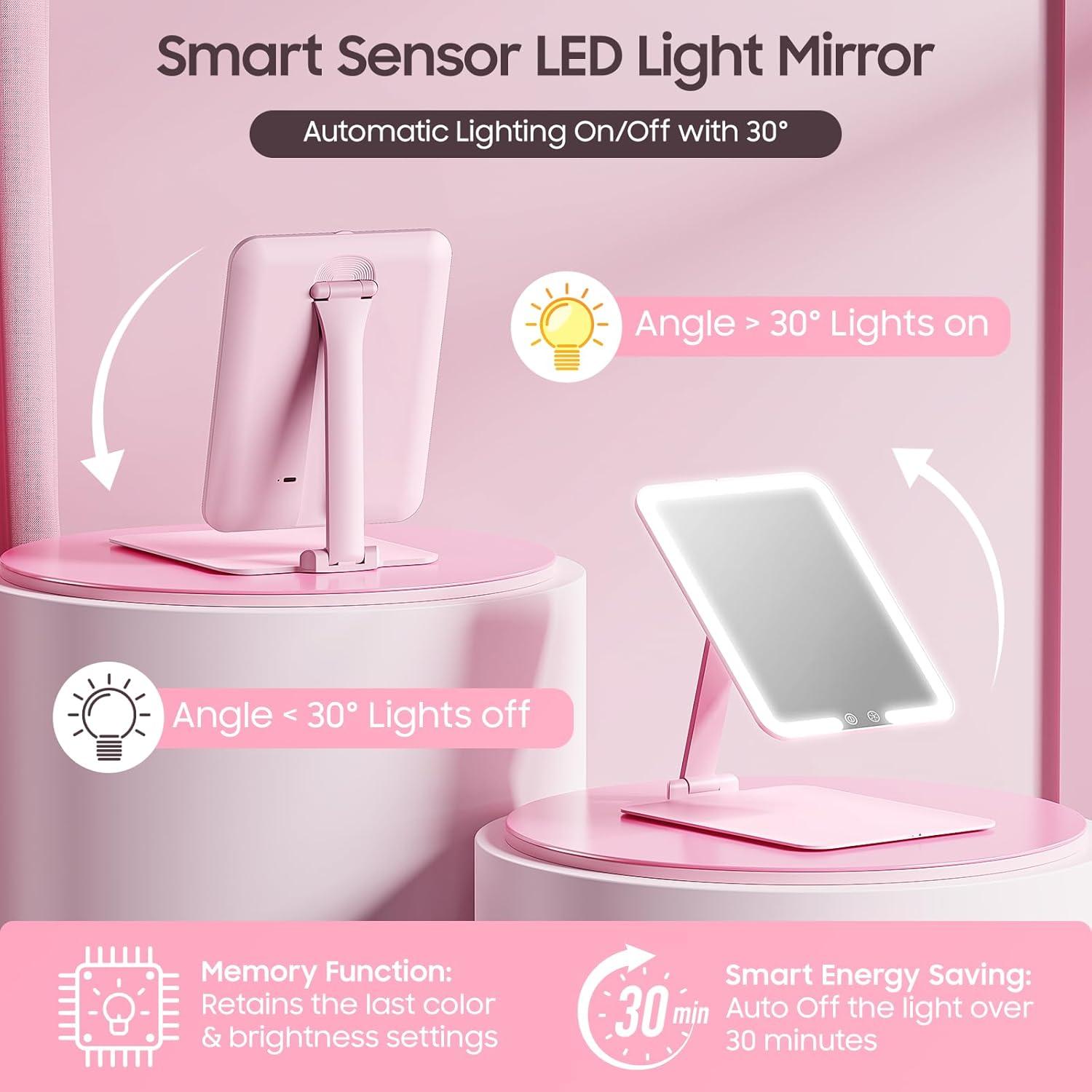 Espejo de Maquillaje Plegable Benbilry LED 20X Aumento Rosa