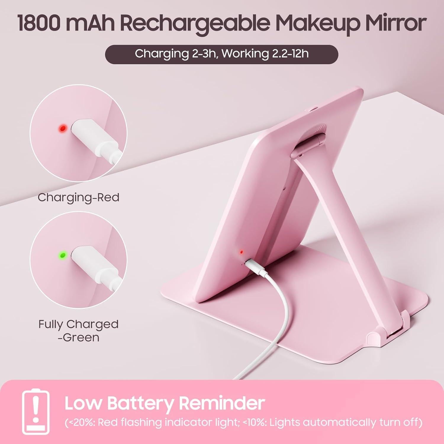 Espejo de Maquillaje Plegable Benbilry LED 20X Aumento Rosa