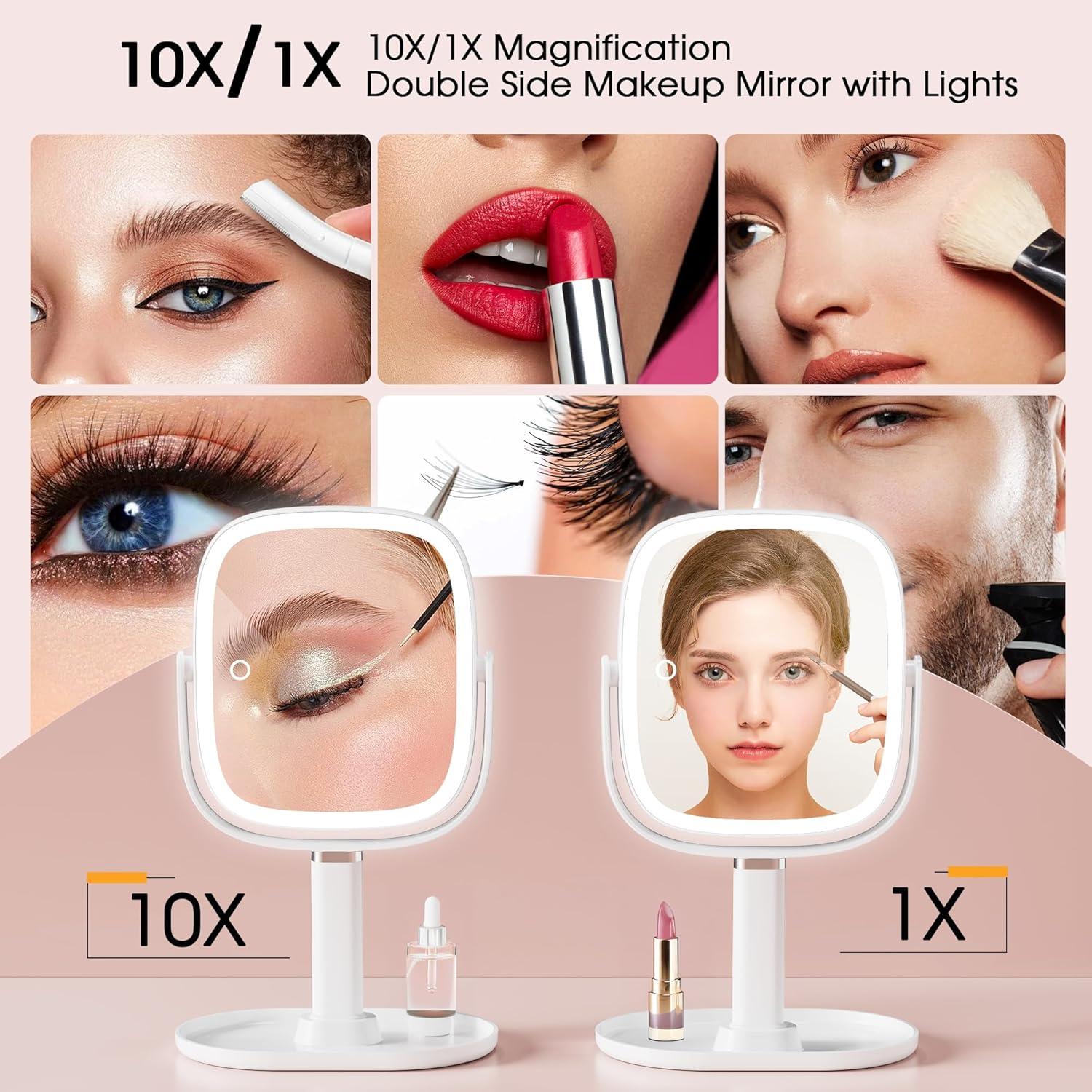 Espejo de Maquillaje Horyliin 10x/1x con Luz LED Ajustable