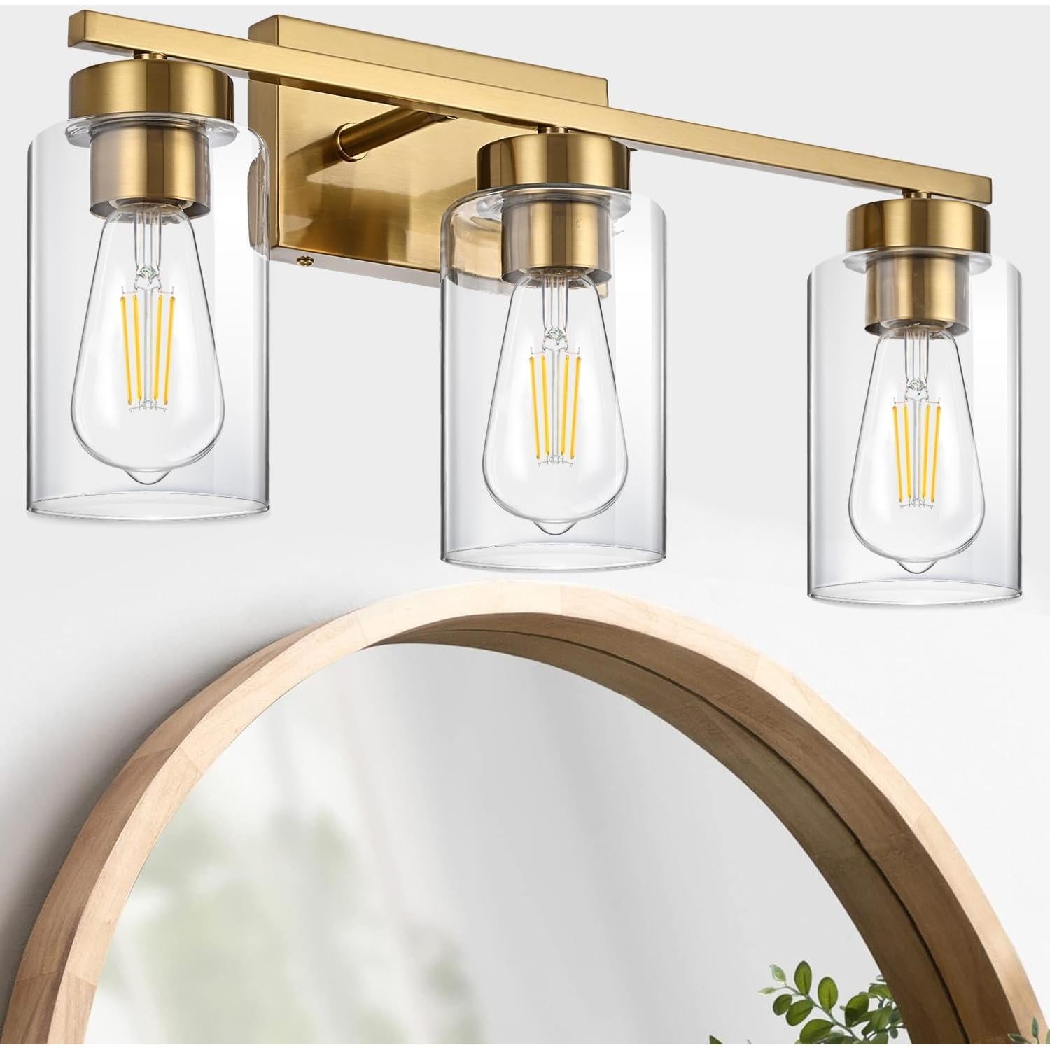 Luz de Vanity 3 Luces A1A9 Oro Cepillado Vidrio Transparente