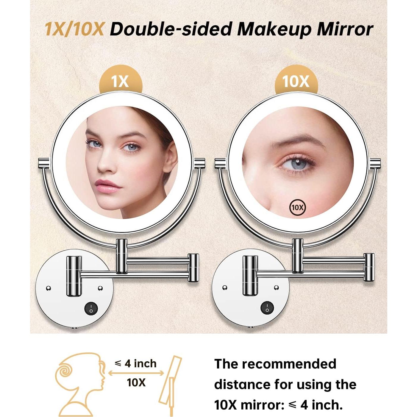 Espejo de Maquillaje Gospire Iluminado 1X/10X Pared 21.6 cm