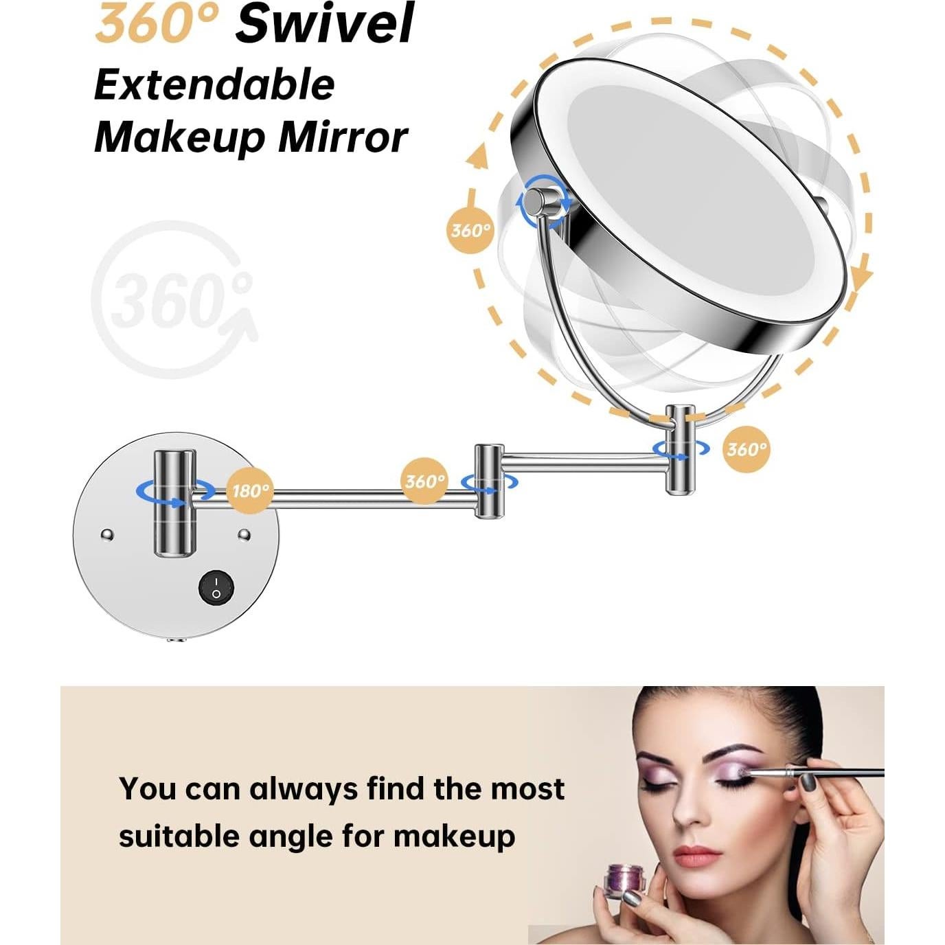 Espejo de Maquillaje Gospire Iluminado 1X/10X Pared 21.6 cm