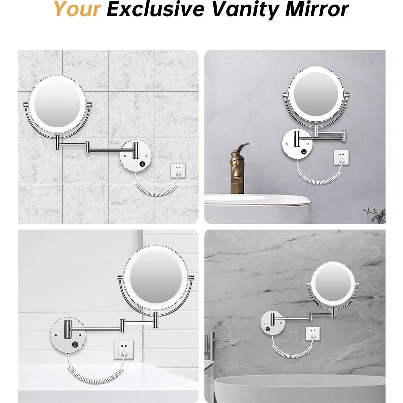 Espejo de Maquillaje Gospire Iluminado 1X/10X Pared 21.6 cm