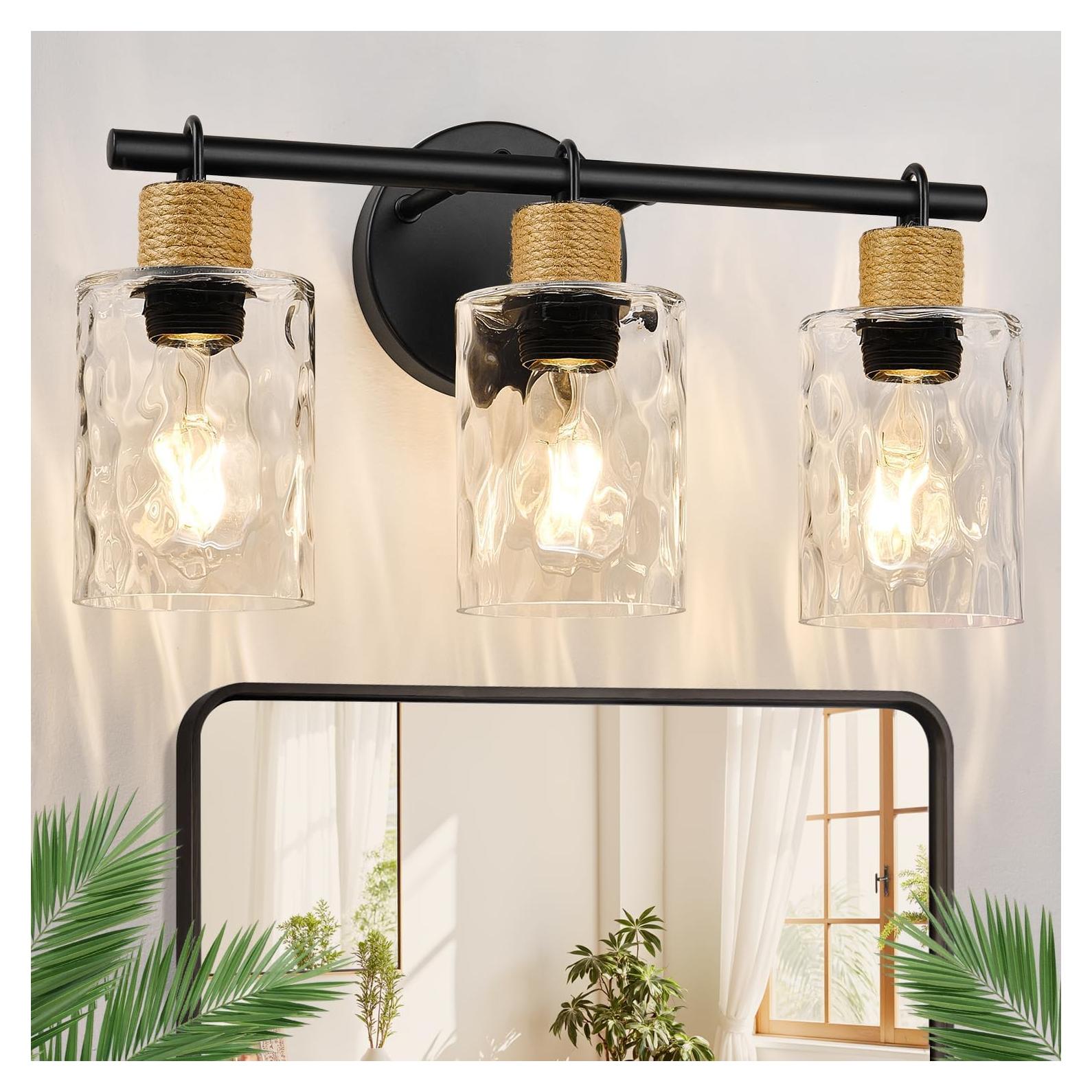 Lámpara de Vanity 3 Luces MOKATNG Negra Mate Cristal