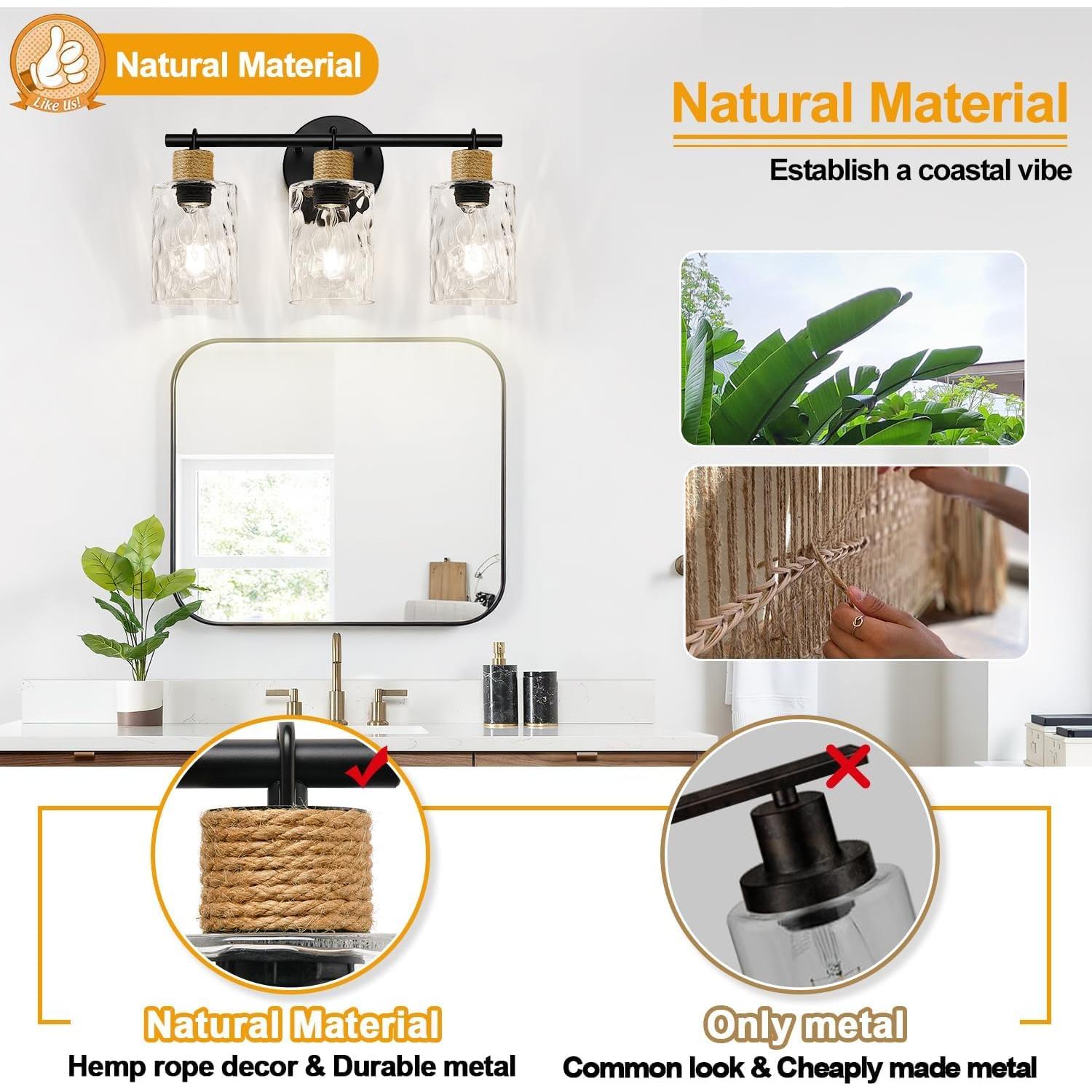 Lámpara de Vanity 3 Luces MOKATNG Negra Mate Cristal