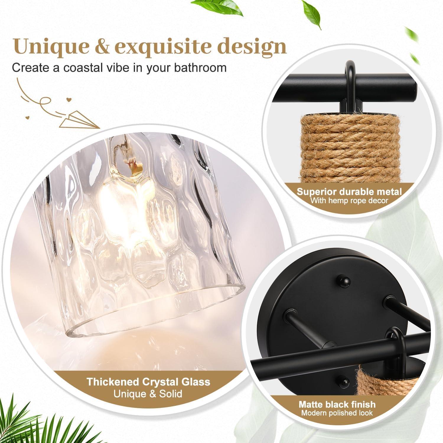 Lámpara de Vanity 3 Luces MOKATNG Negra Mate Cristal