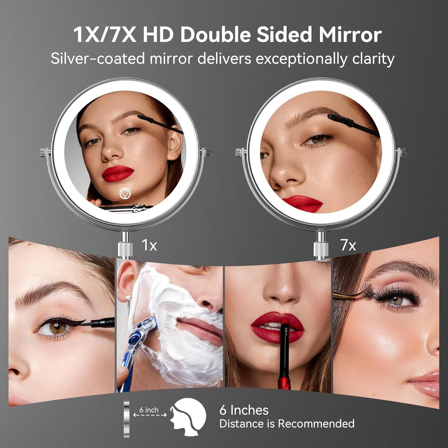 Espejo de Maquillaje LED Nicesail 7X 20 cm Recargable 4000 mAh
