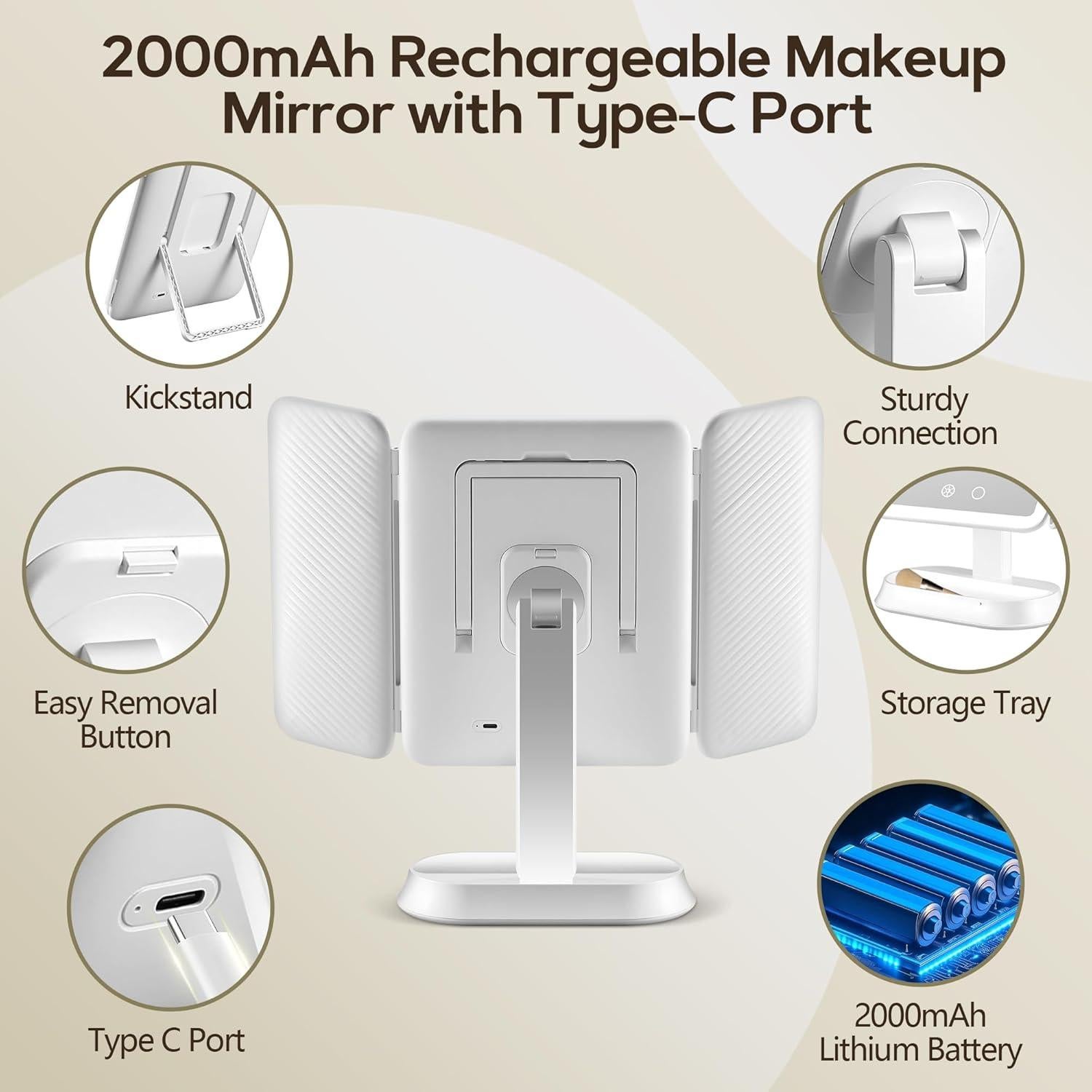 Espejo de Maquillaje Iluminado GOMIPURU 30X/10X/5X Recargable